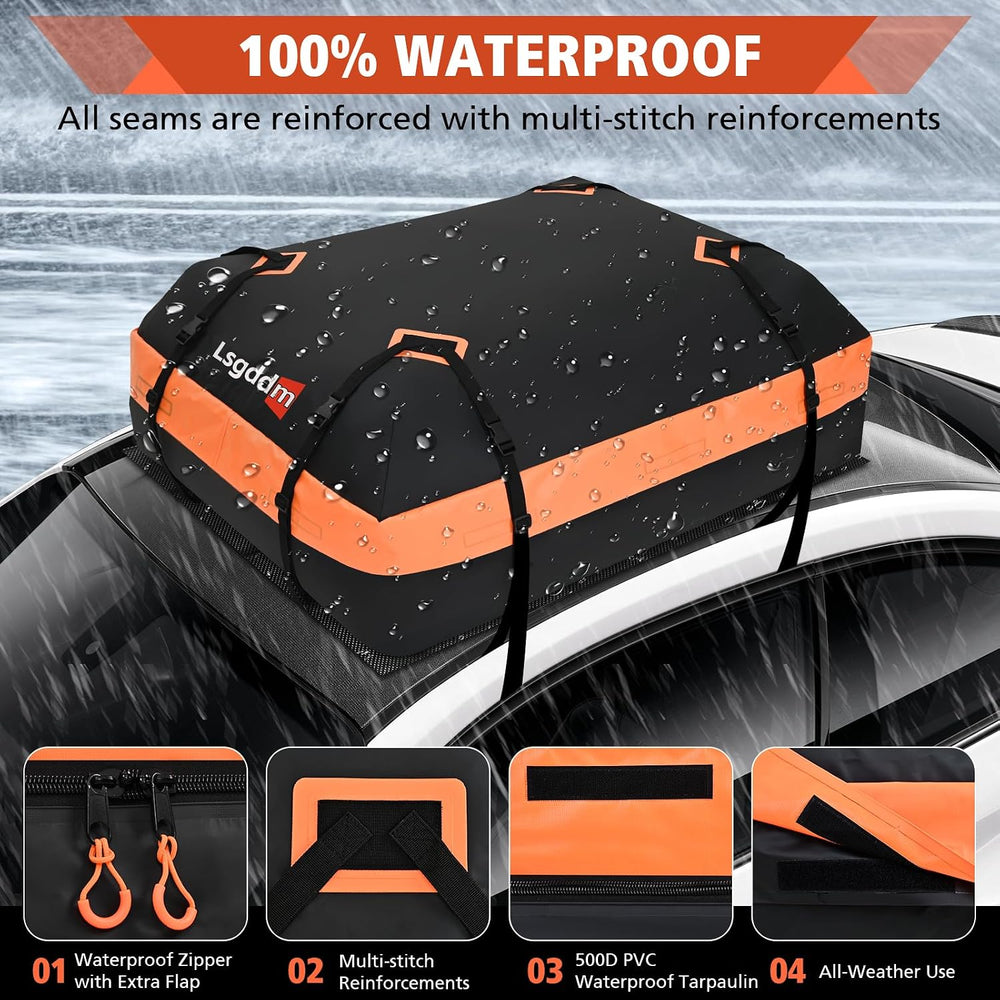 Roof Bag, Waterproof Soft Car Top Carrier Without Rack, 15 Cubic Feet Cargo C...