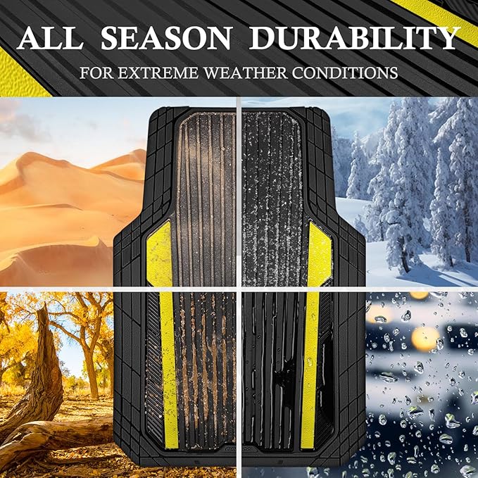 CAR PASS Yellow Car Mats Metallic, Aluminum Film All Weather Rubber Lemon (4 ...