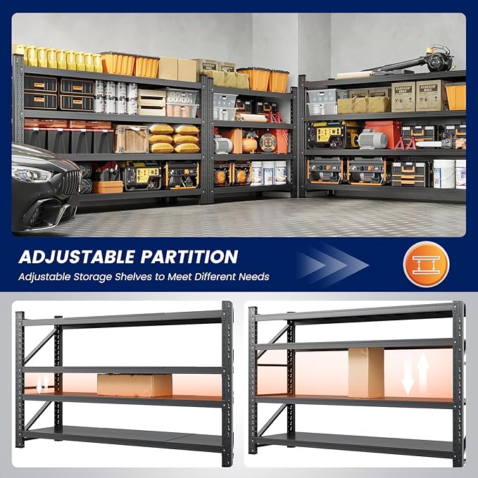 Yizosh 75" W Metal Garage Storage Shelves, 8000LBS Heavy Duty 4-Shelf