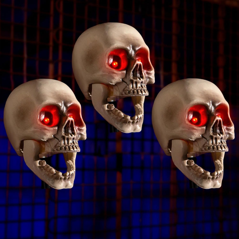 Halloween Animatronic Skull Decorations,Sound Activated Skeleton Heads with S...