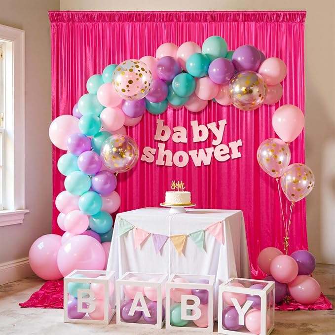 10x10ft Shimmer Hot Pink Sequin Backdrop Curtain for Parties, Thick Wrinkle F...