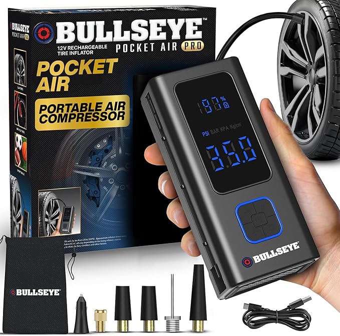 POCKET AIR PRO Tire Inflator Portable Air Compressor by Bullseye Pro