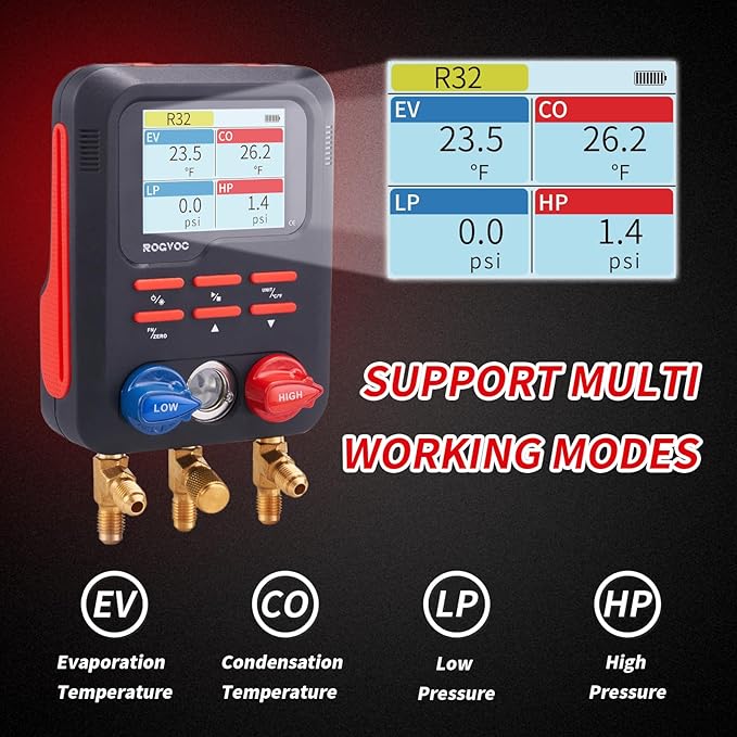 Digital Manifold Gauge, HVAC Refrigerants Digital AC Gauges Set