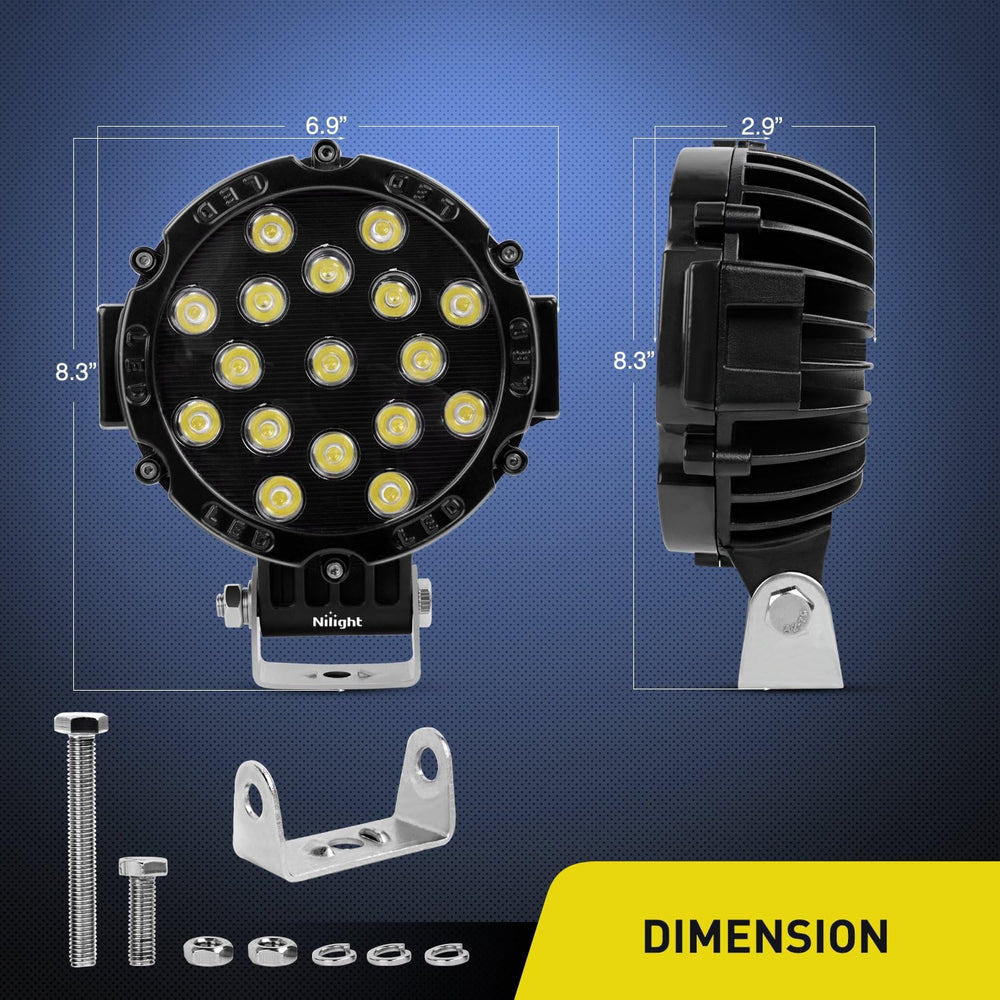 Nilight - 15023SB-B Led Light Bar 2PCS 7" 51w 5100LM Black Round Spot Li...