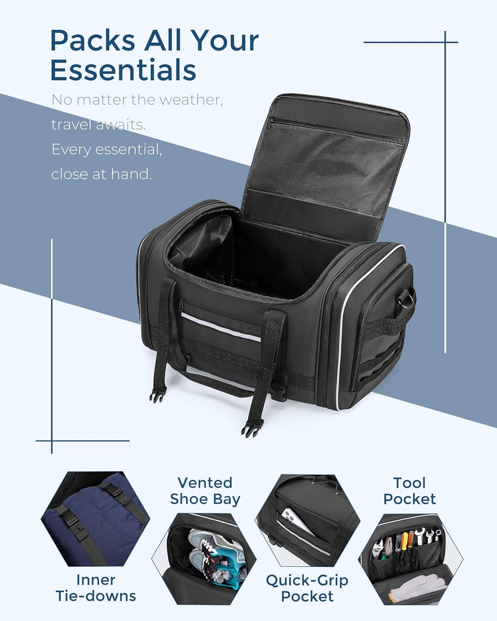 Marscamd Waterproof Motorcycle Tail Luggage Bag, 48L-64L Expandable, a Rain C...