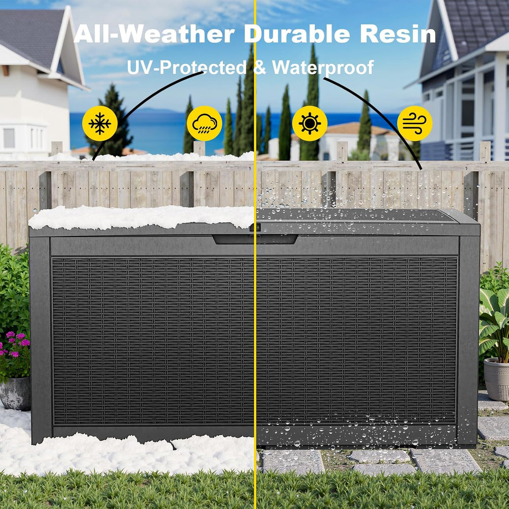 EasyUp 120 Gal Deck Box Waterproof Outdoor Storage Box Black