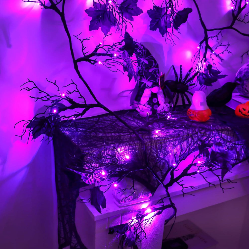 9Ft Lighted Halloween Garland Decorations Indoor, 66 LED Purple Lights Willow...