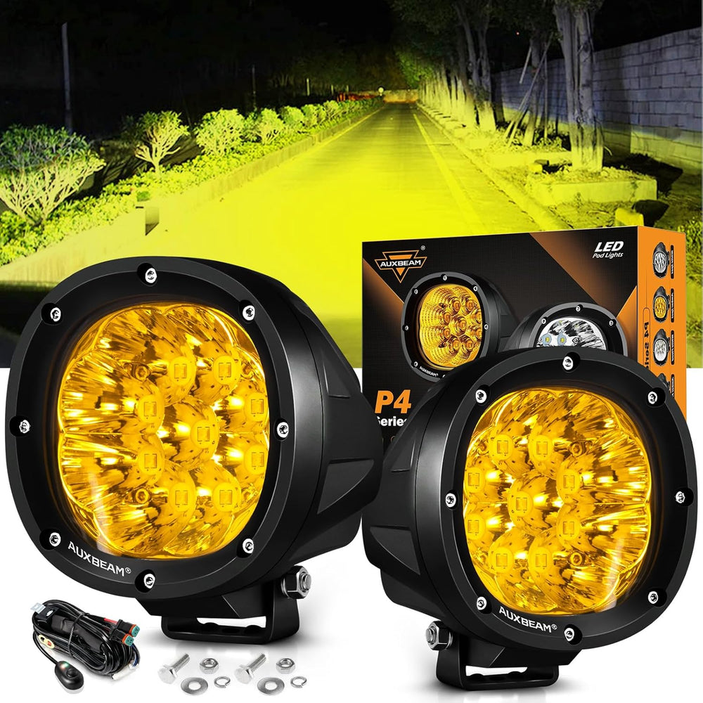 Auxbeam 4In 90W Amber Round LED Off-Road Lights Spot Pod Light, P4 Series