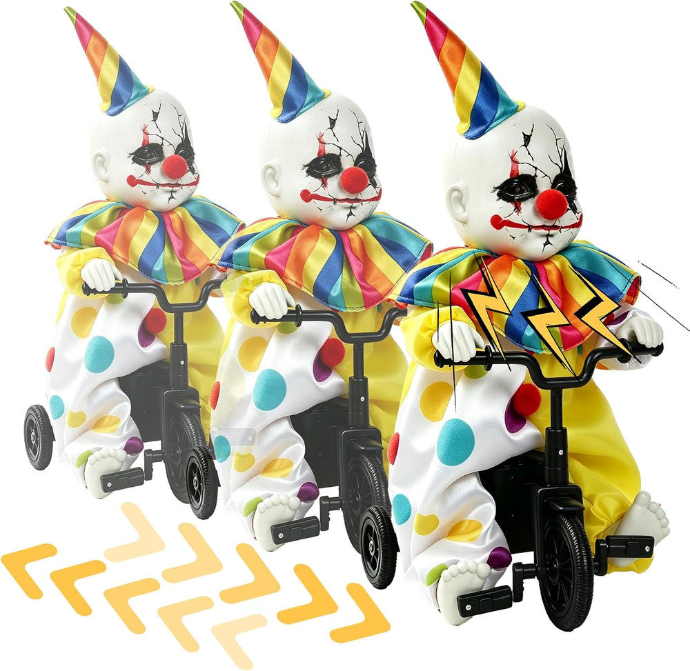 Hourleey Halloween Animated Clown Decorations, Sound Activated Riding Clown w...