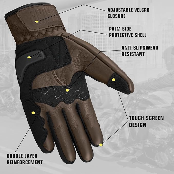 Leather Motorcycle Gloves for Men and Women | Touchscreen | Full Finger |