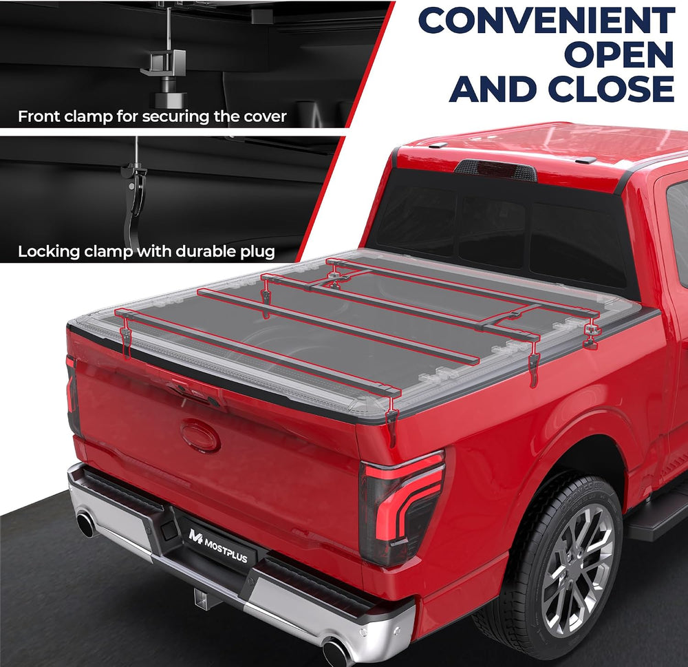 MOSTPLUS 5.5FT Quad Fold Soft Truck Bed Tonneau Cover On Top Compatible for F...