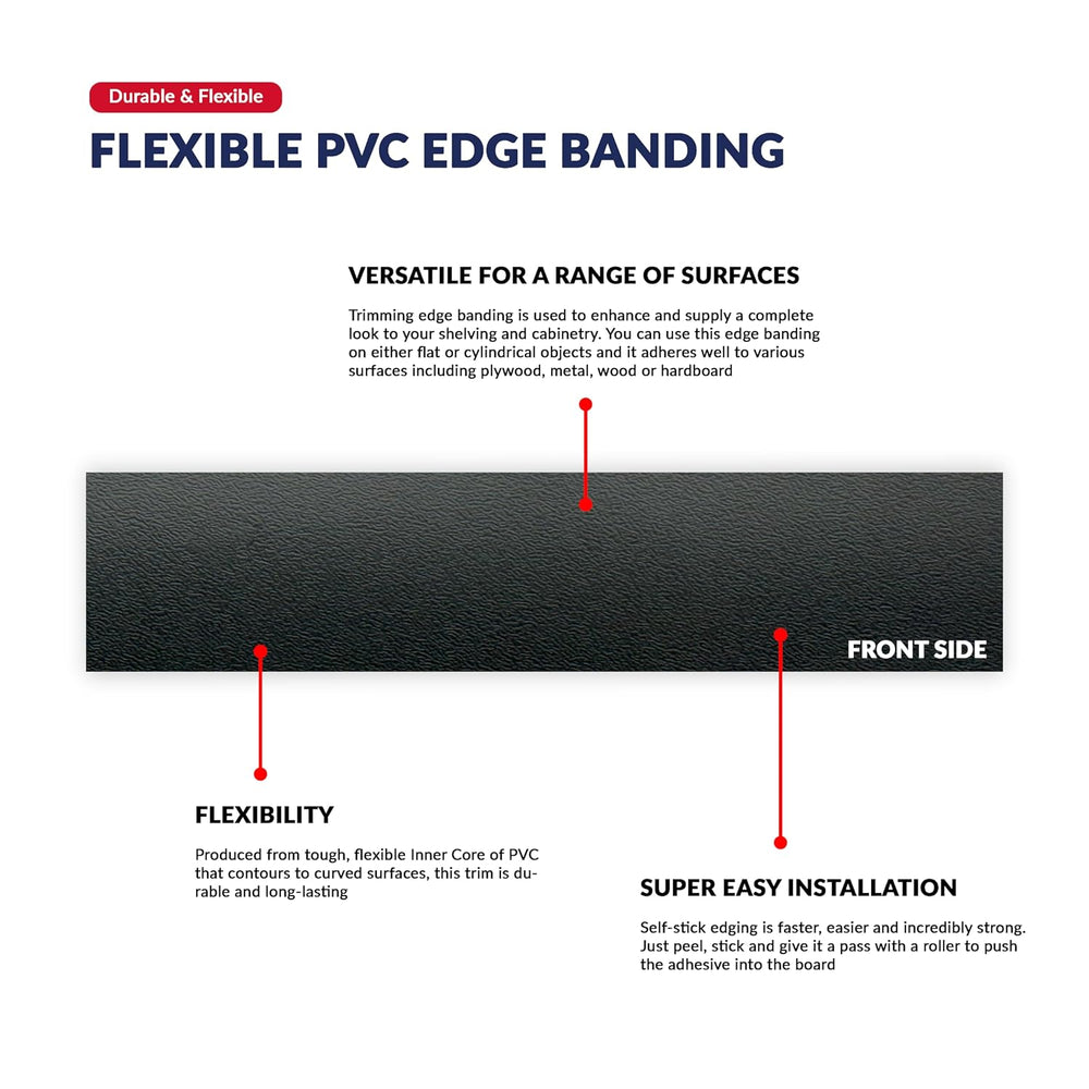 Black PVC 1 inch x 50 ft Edge Banding Tape Peel Stick Adhesive Veneer Edging ...