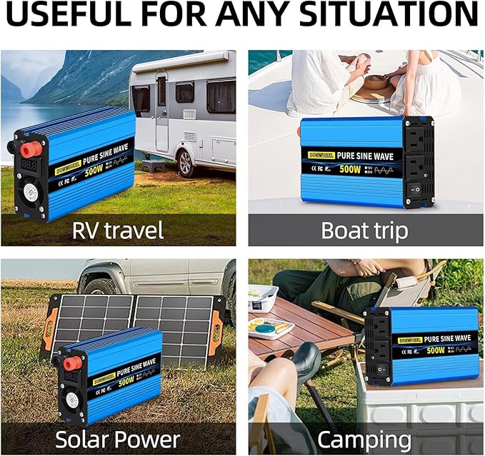 SUNWHEEL 500W 24V Pure Sine Wave Inverter, DC 24V to AC 110V/120V Car Power
