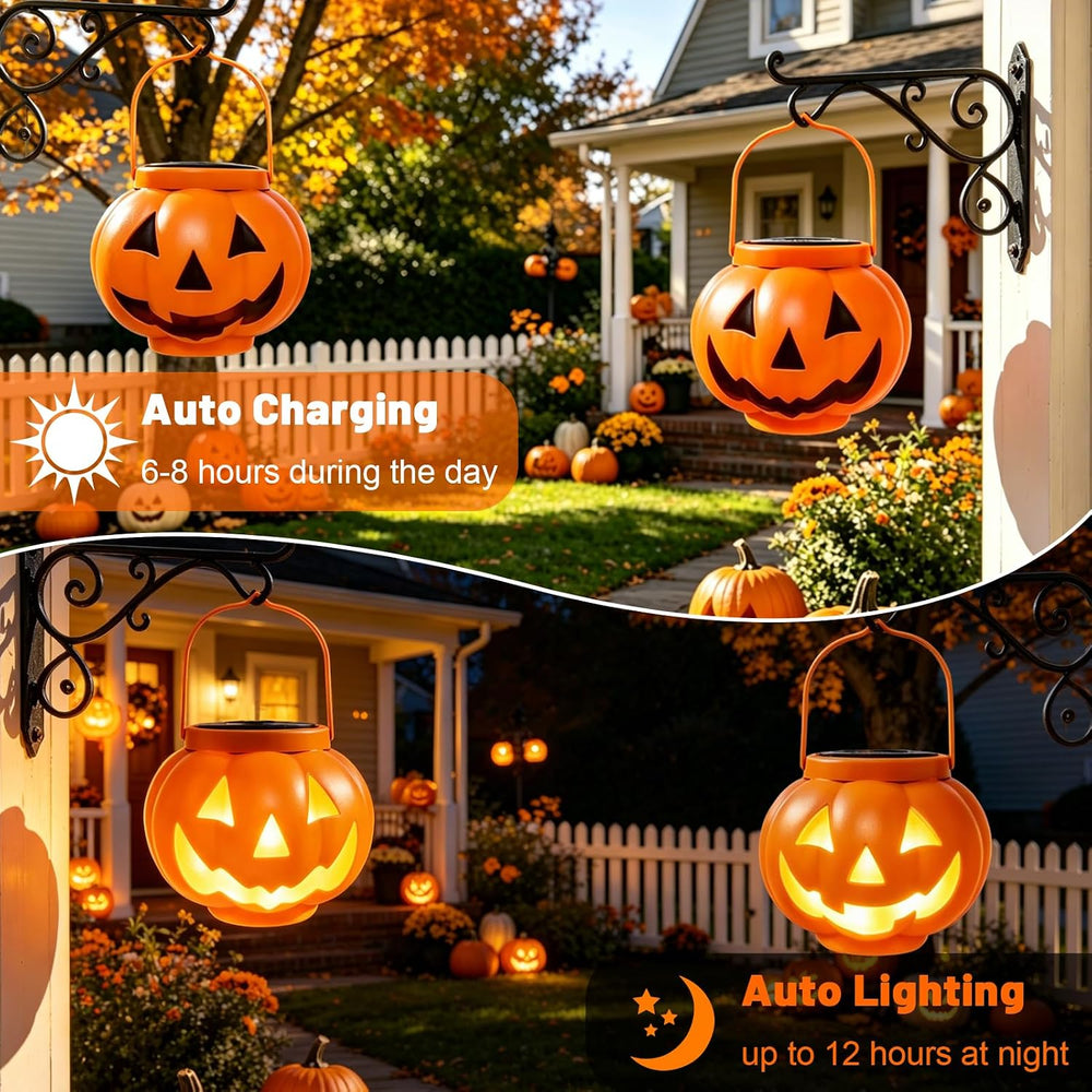 BRIGHTDECK Halloween Pumpkin Solar Lanterns 2 Pack, Jack O Lantern Pumpkin Li...