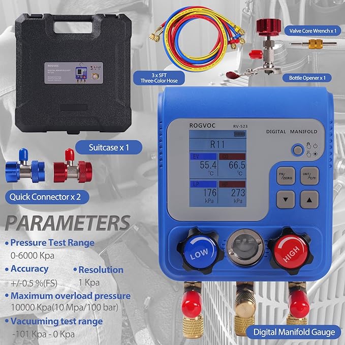 Digital Manifold Gauge Set, HVAC Pressure and Air Tightness Test Gauges