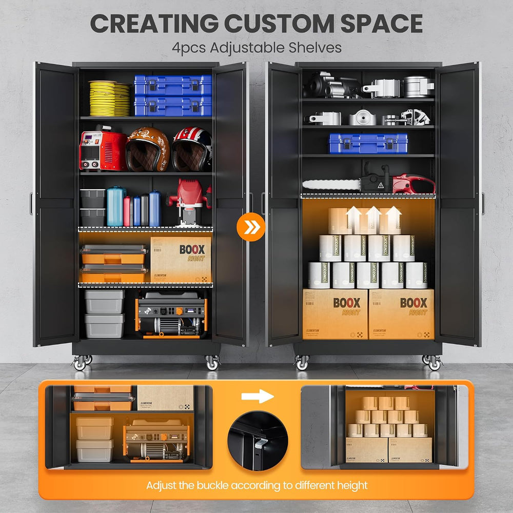 75" Tall Wheeled Garage Storage Cabinet, Rolling Metal Tool Cabinets.