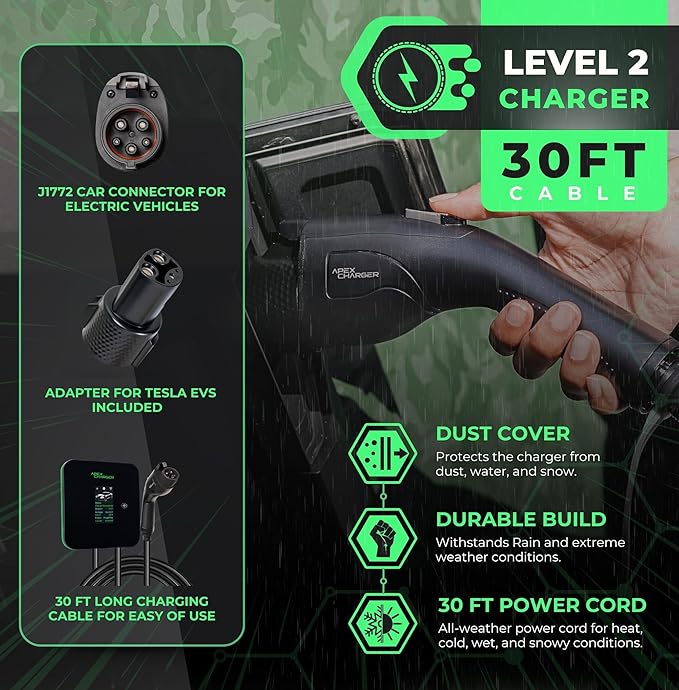 MACH 2:Fast Level 2 EV Charger 48 amp Garage-pro Wall-Mount. Electric Vehicle