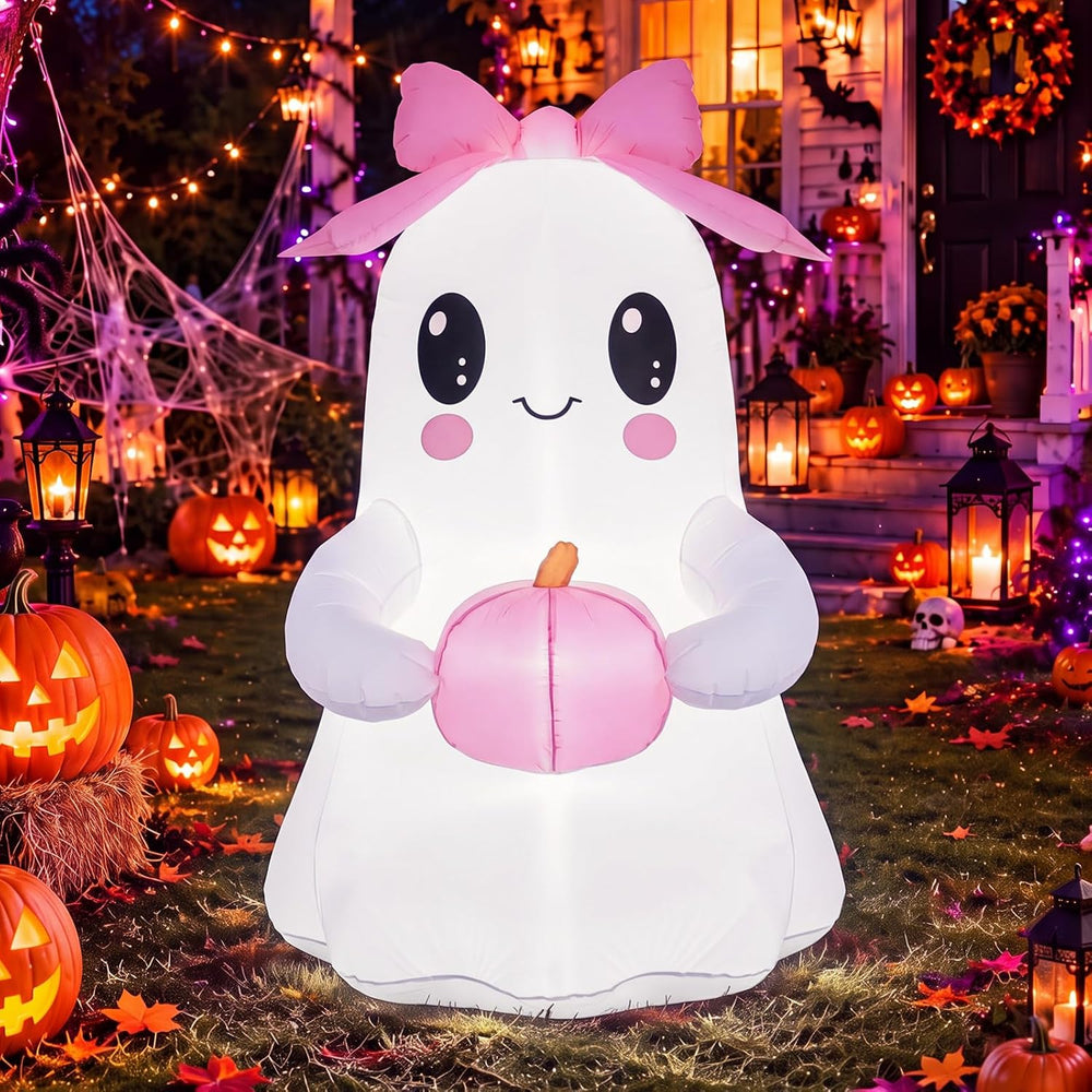 6 ft Pink Bow Halloween Inflatable Ghost Outdoor Decoration