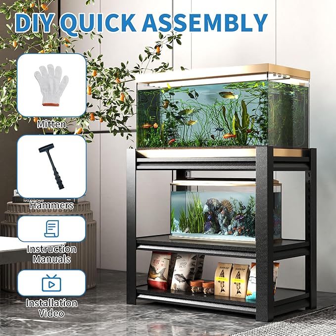 3 Tier Metal Shelving Unit, Aquarium Shelf System, Small Storage Organizer Racks