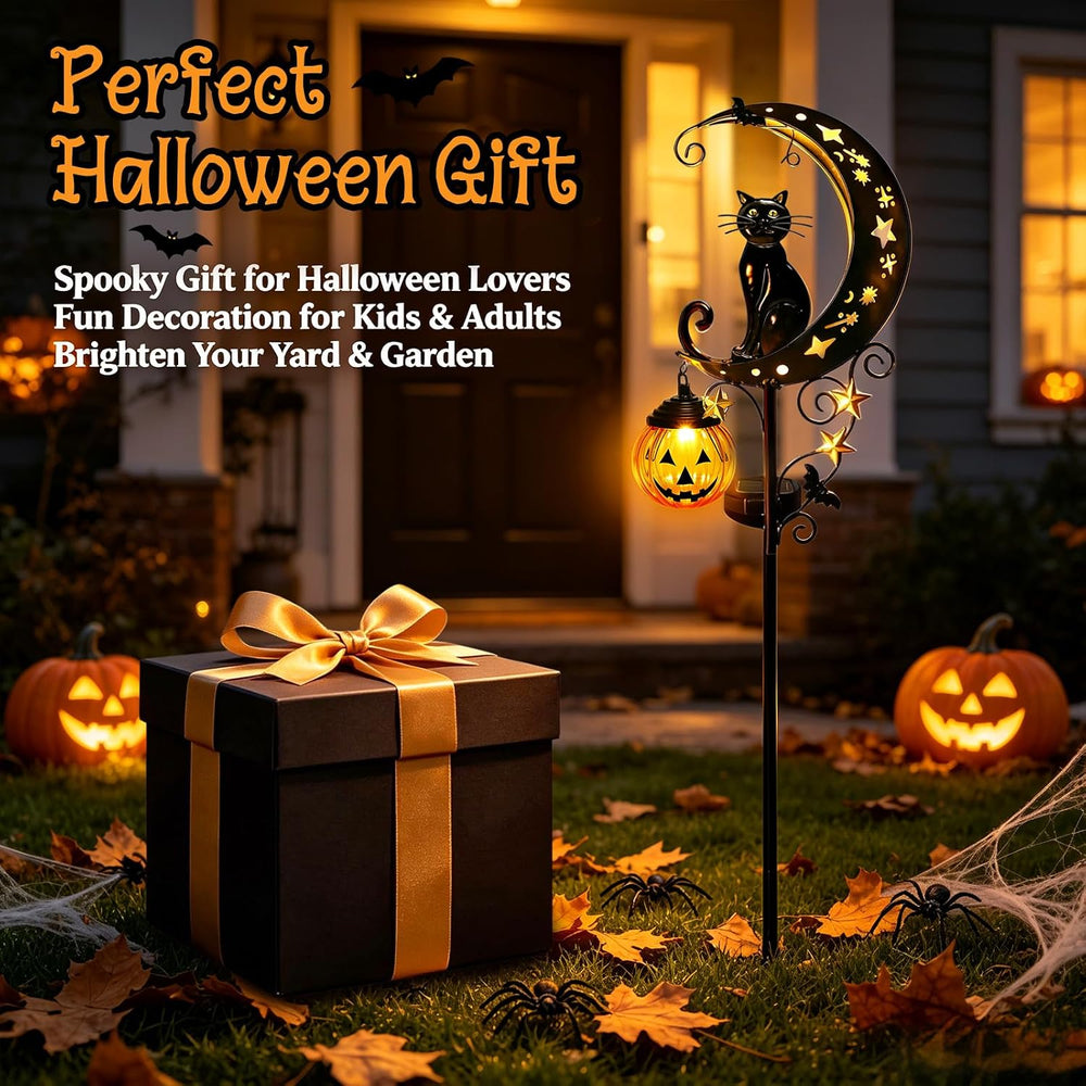 Solar Halloween Black Cat Pumpkin Moon Garden Stake Light Outdoor Decor