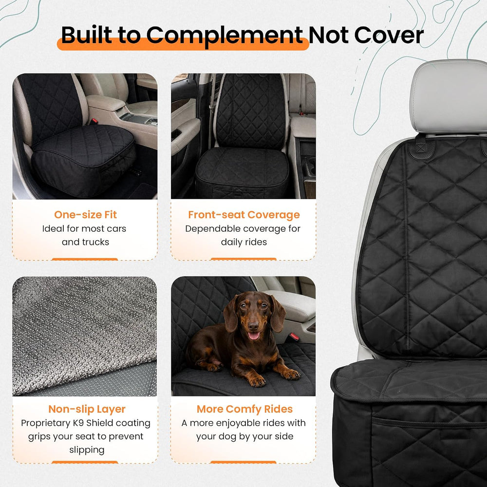 4Knines Heavy Duty Front Bucket Seat Cover for Dogs, Waterproof, Black