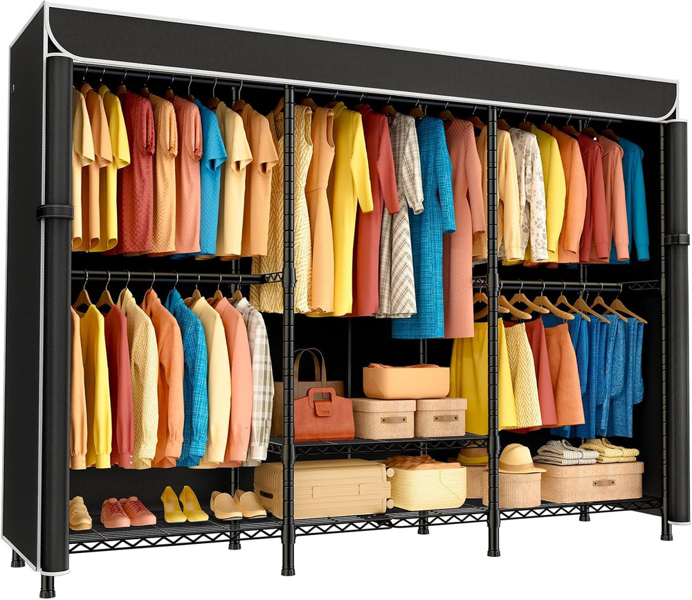 SEMHOR K01C Heavy Duty Clothes Rack with Cover Black, Max Load 860LBS