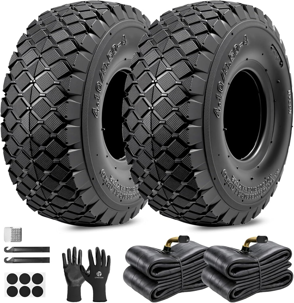 4.10/3.50-4 (4.10-4/410-4) Tire & Inner Tube with Bent Valve Stem - Unive...