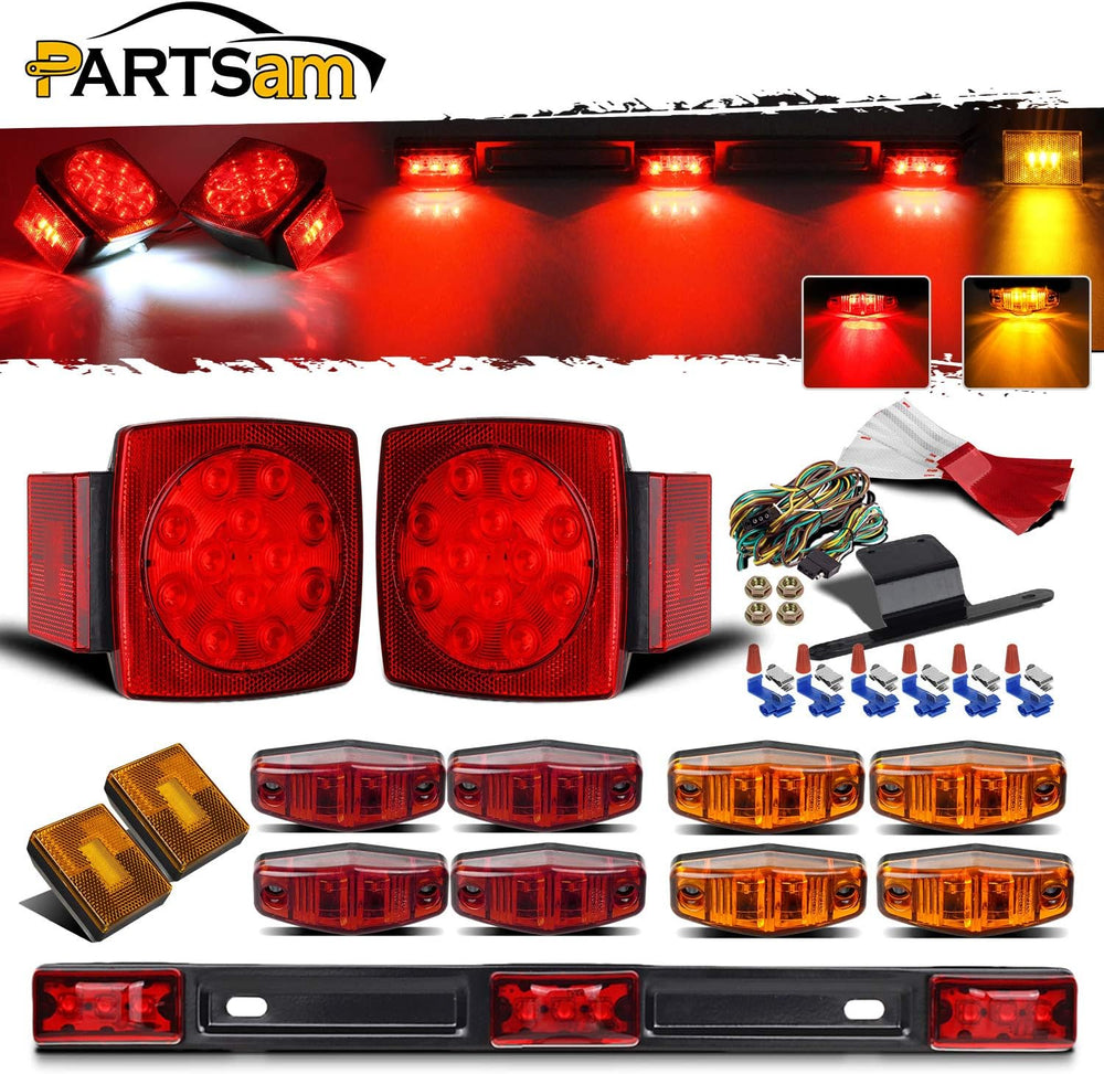 Partsam Submersible Trailer Lights Kit 12V, Square LED Kits, Marker Lights