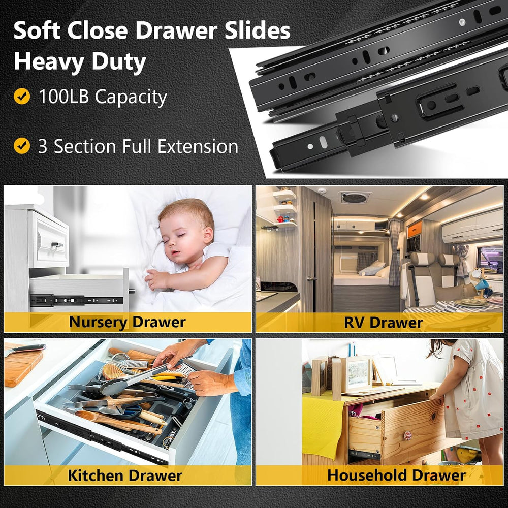 18 inch Ball Bearing Drawer Slides 6 Pairs (12pcs) - 100LB Capacity, Full Ext...
