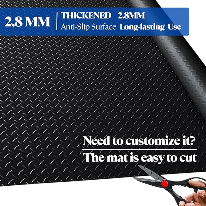 BESEA 4 x 6 FT Garage Floor Mat, Heavy Duty Diamond Plate Rubber Parking Mat –