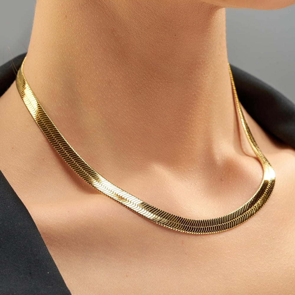 LIFETIME JEWELRY 7mm Gold Herringbone Necklace for Women - Flexible Kink-Resi...