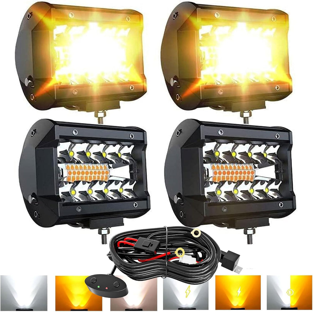 4PCS 4 inch LED Work Pods White/Amber Six Modes Strobe Fog Lights