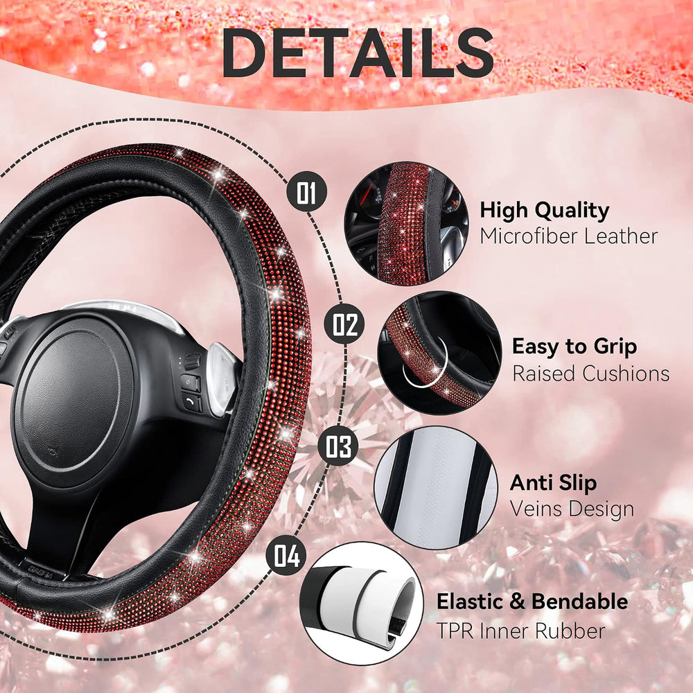 CAR PASS 23 PCS Bling Diamond Car Accessories Set for Women, Leather Car Seat...