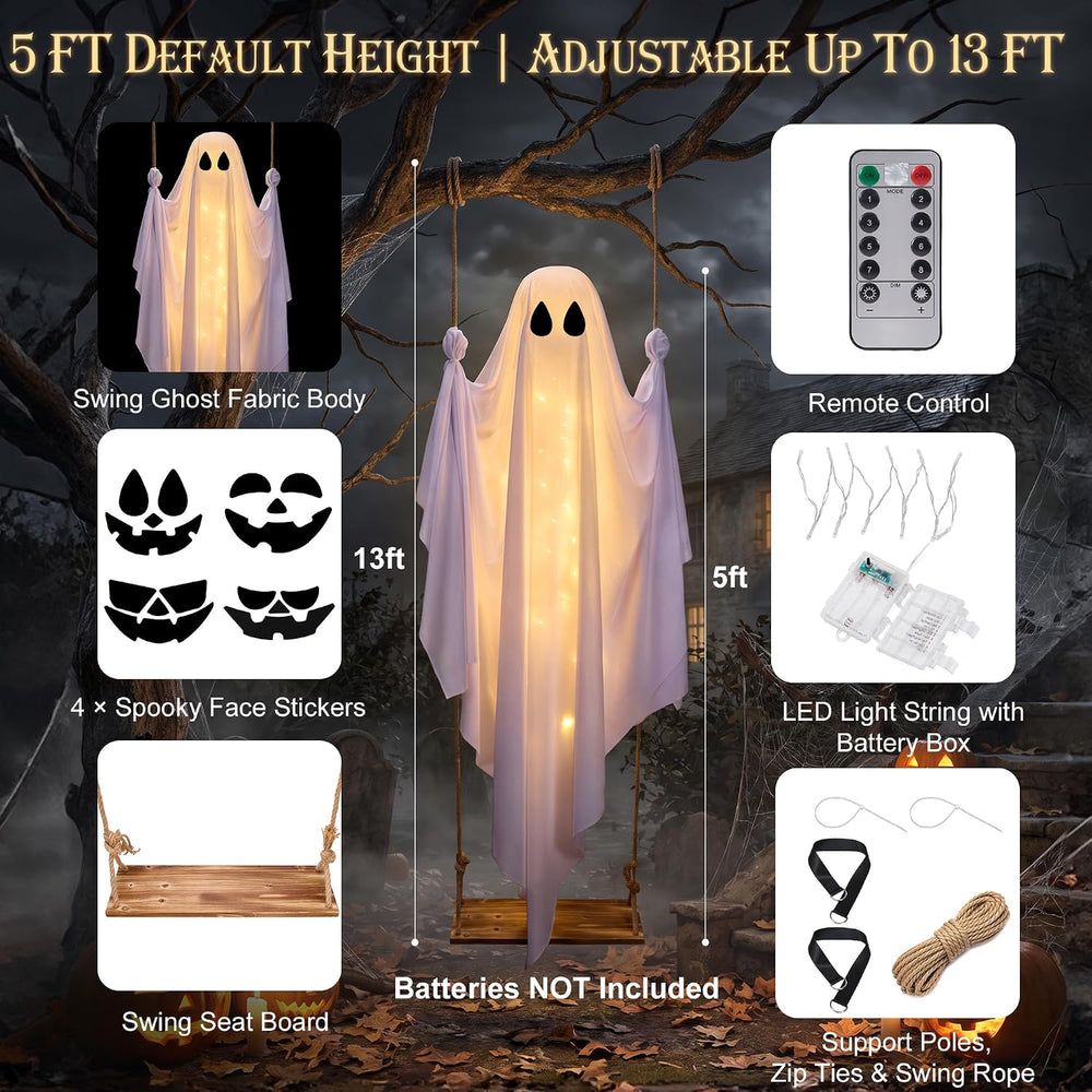 Halloween Decorations Outdoor 5FT Pre-Assembled Hanging Swing Ghost