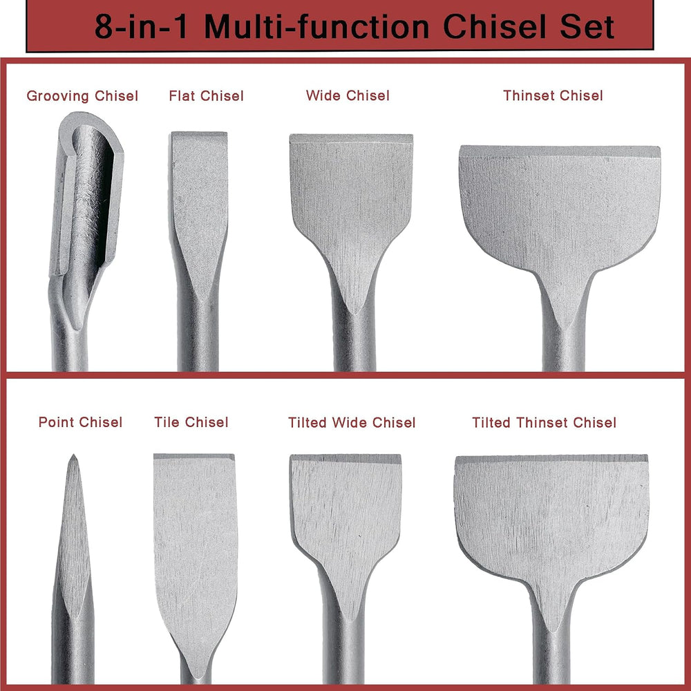 8 pcs SDS Plus Chisel Set, Masonry Concrete Drill Bit Set, Tile Removal Chise...