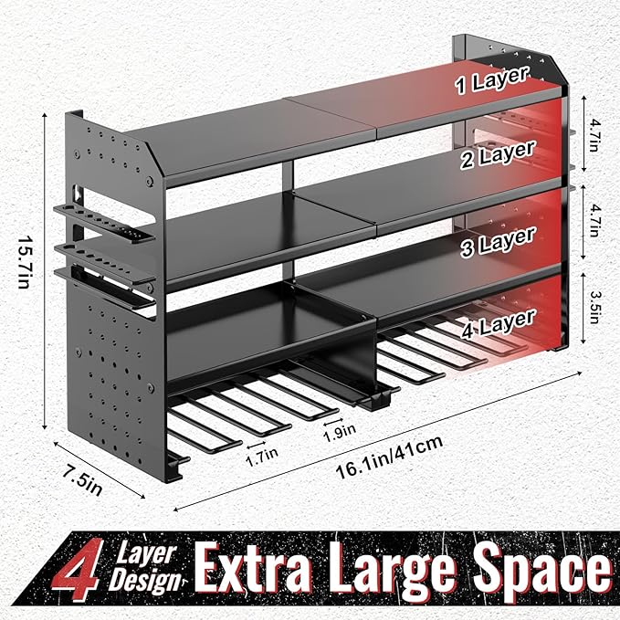 Power Tool Organizer Wall Mount, Metal 4 Layer Heavy Duty Metal Power Tool