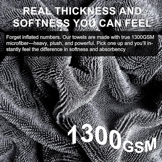 2 Pack XL Car Drying Towel – 1300GSM Ultra Absorbent Microfiber, Twisted Loop