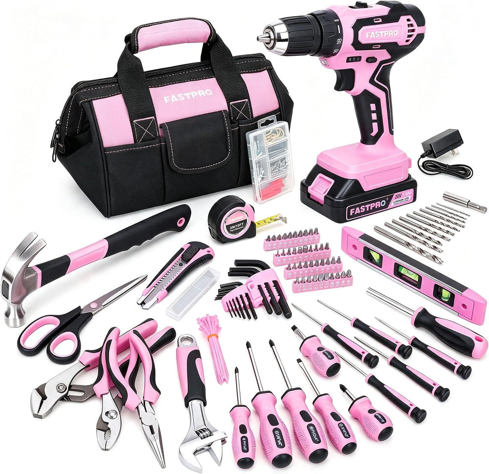 FASTPRO 232-Piece Pink Drill Set for Women, Pink Tool Set with Bag