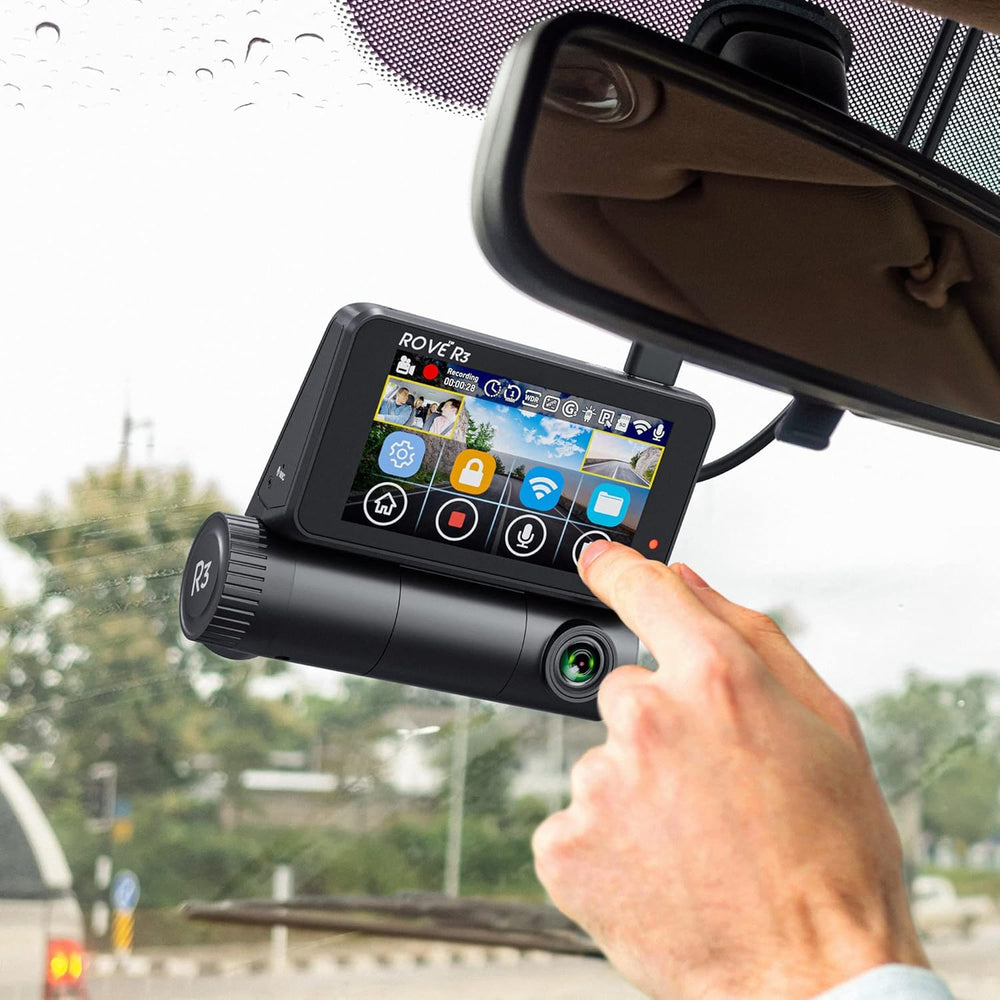 ROVE R3 3 Channel Dash Cam Front and Rear with Cabin, 3in IPS Touch Screen