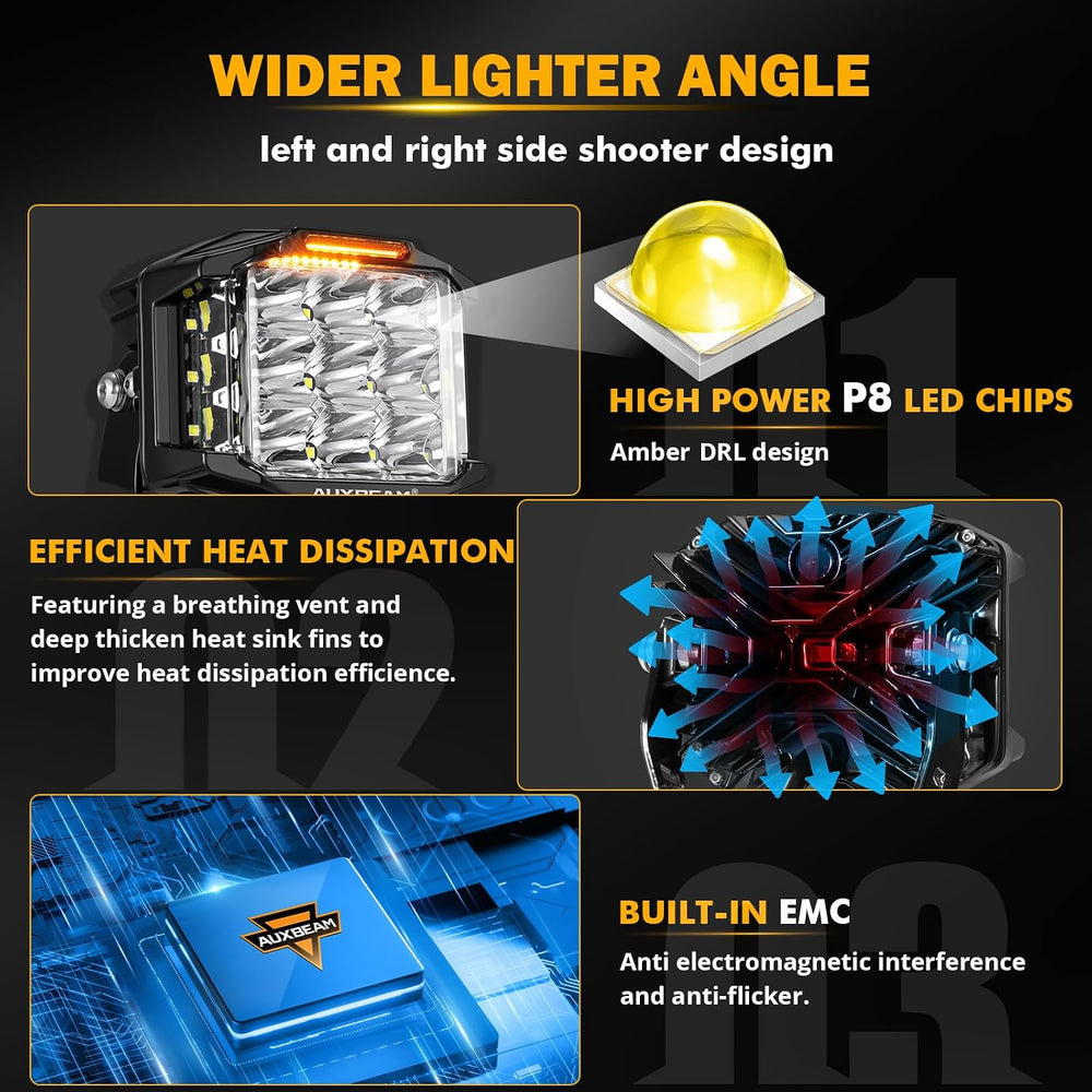 Auxbeam V-MAX Series 5" 168W LED Cube Pod 270° Side Shooter Fog Light Pods