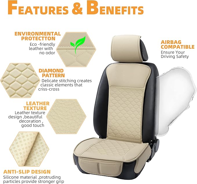 Elantrip Car Seat Cover Full Set Leather Car Seat Protector Universal fit