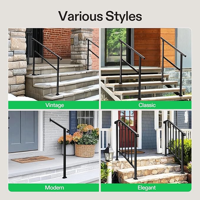 VIVOSUN Outdoor Handrail, 4 Step Stair Handrail, Wrought Mattle Iron Handrail