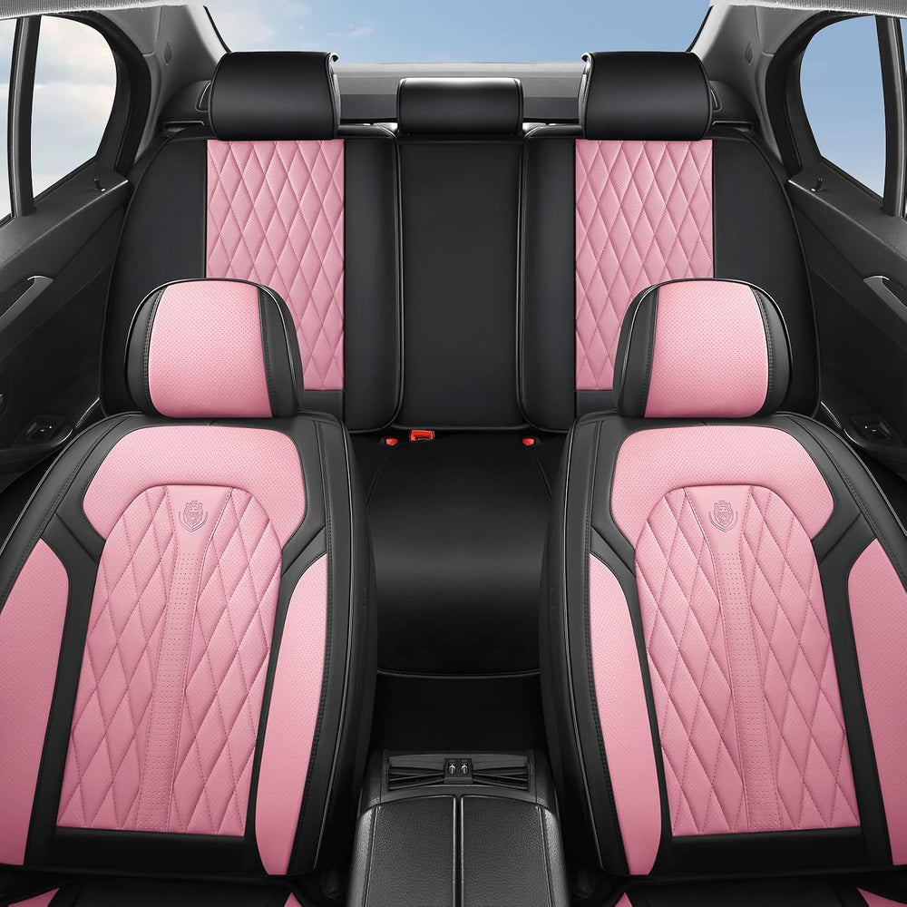 Pink Black Car Seat Covers Full Set,5 Seat Leather Seat Covers for Cars
