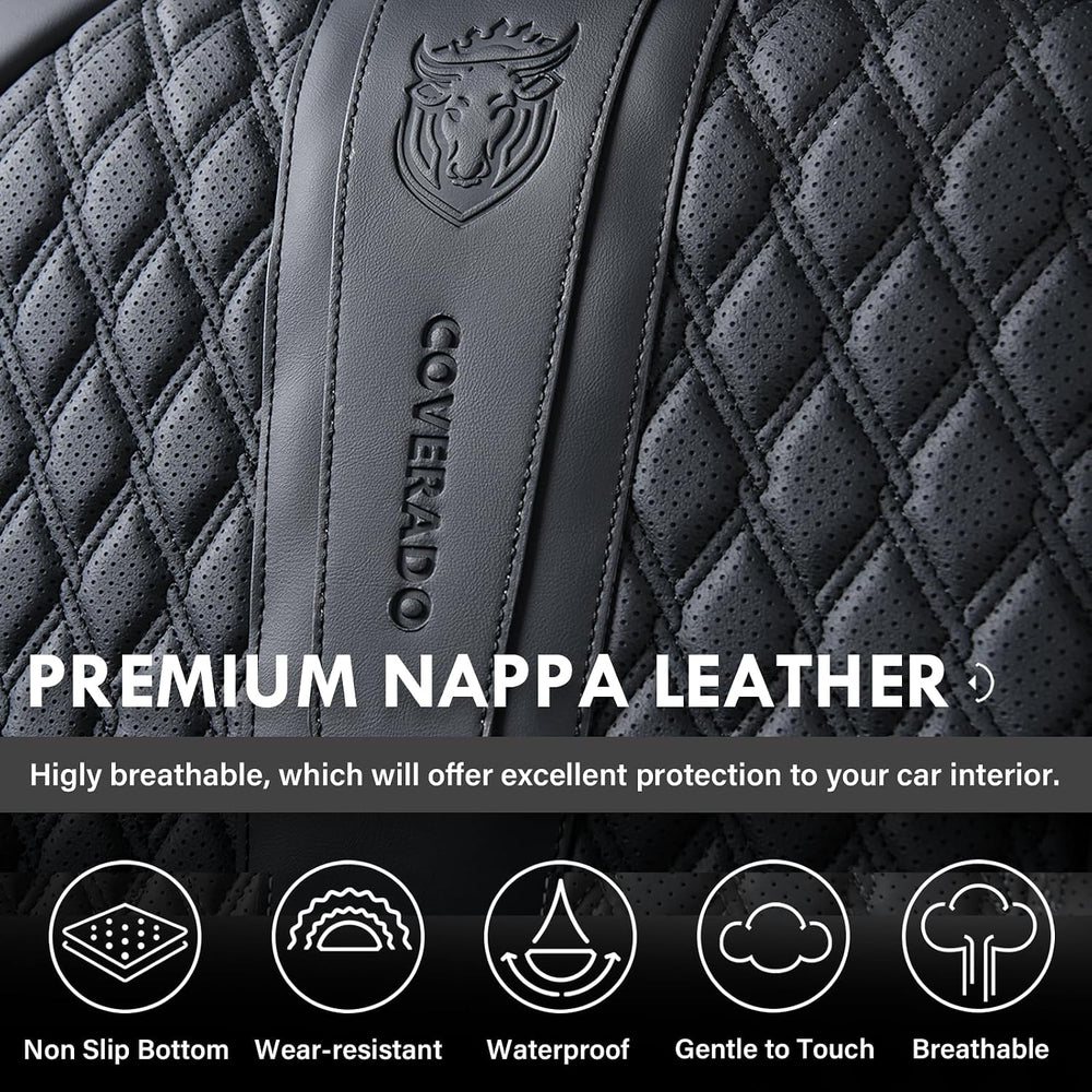 Coverado Car Seat Covers Full Set, Black Seat Covers for Car with Lumbar Supp...