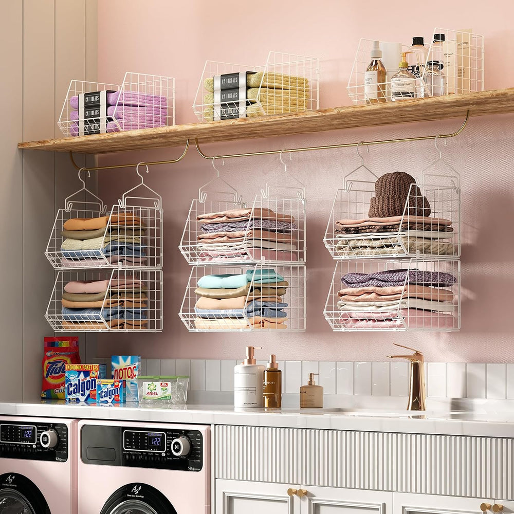X-cosrack 6 Tier Closet Hanging Organizer, Clothes Hanging Shelves with 4 Han...
