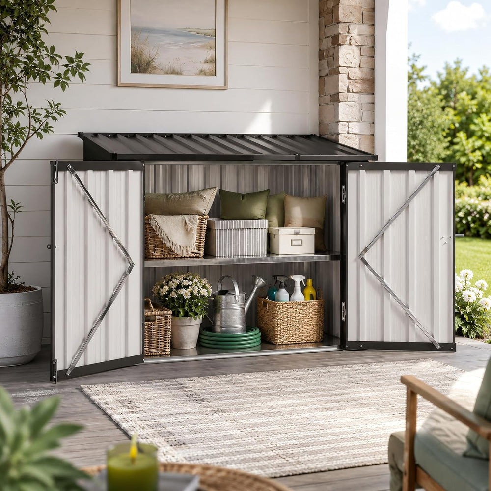 Aoxun Outdoor Storage Cabinet 20Cu.Ft Metal Storage Shed with Floor&Shelf