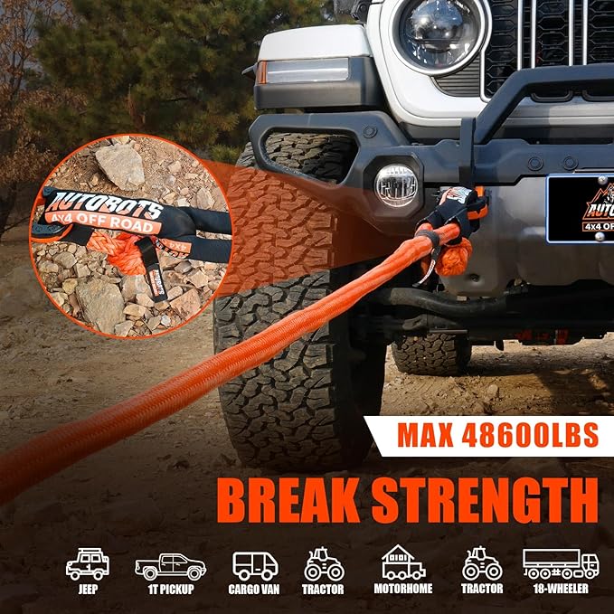 AUTOBOTS 1" x 20'Kinetic Recovery Rope，Heavy Duty Tow Rope Tow Strap