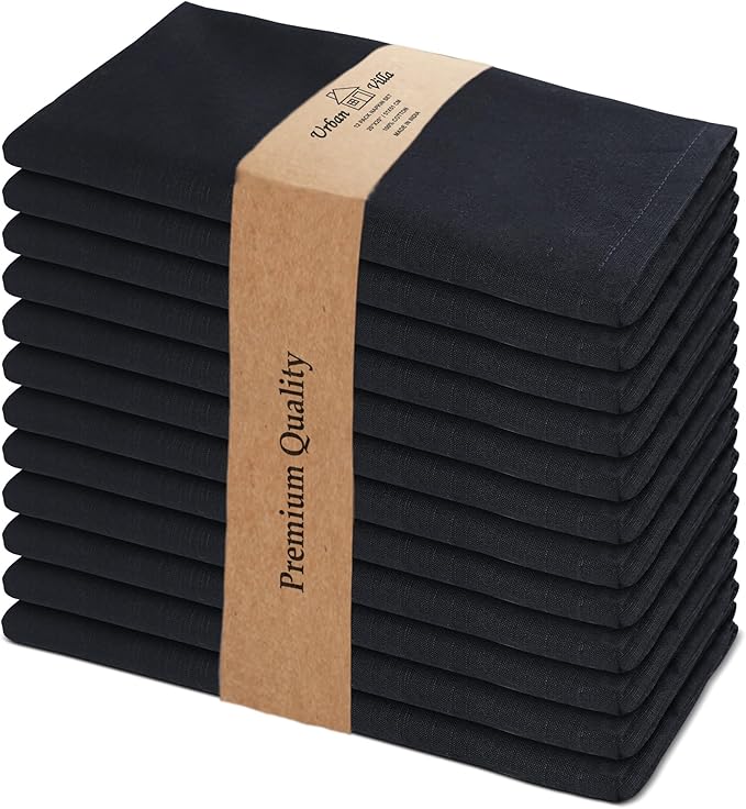 Urban Villa Cloth Napkins Halloween Dinner Napkins Solid Black Color 20'&...