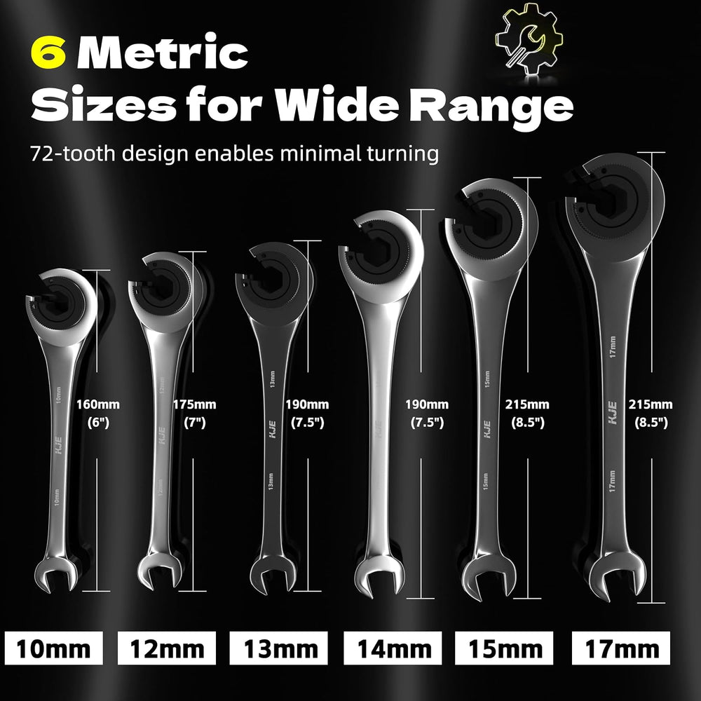KJE 6PCS Metric 10-17mm Ratcheting Flare Nut Wrench, Brake Line Wrench Set, R...