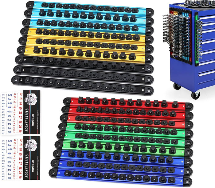 18-Piece Magnetic Socket Holder Organizer Set, Heavy Duty 1/2, 1/4-Inch Socket